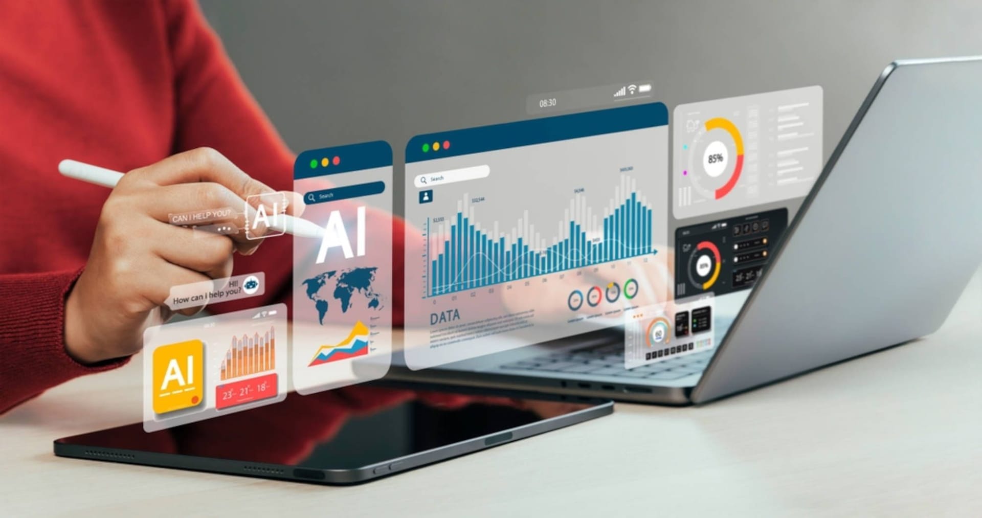 AI development visualization showing data transformation process